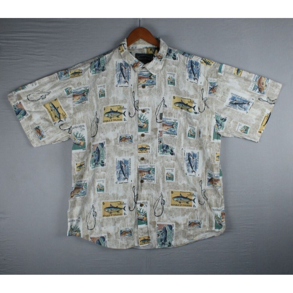 Vintage North River Outfitters Mens Fish And Hooks Button Down Shirt Cotton XL